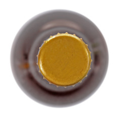 Bottle of beer isolated on white, top view