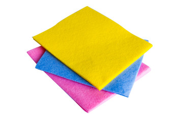 Colored microfiber napkins for cleaning a top view on a white background.
