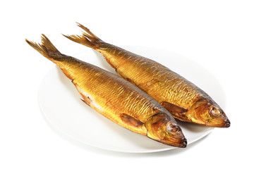 Hot smoked herring on plate