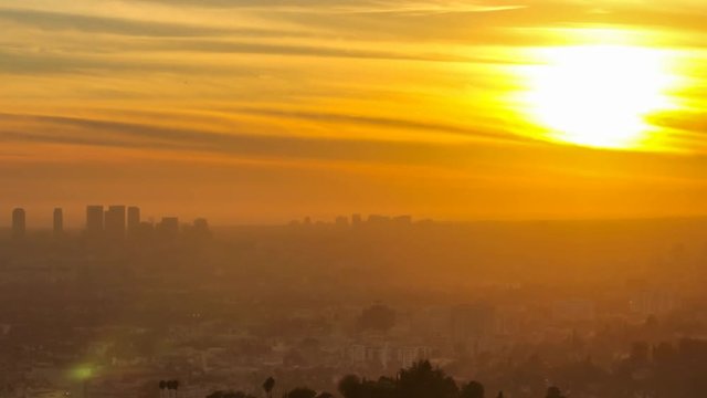 West Los Angeles and Santa Monica Mountains sunset time lapse with zoom.