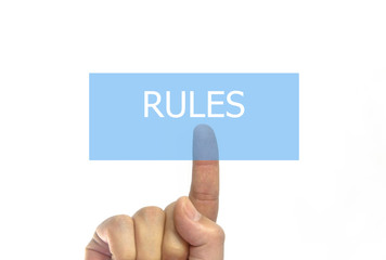 Hand with marker writing rules. isolated on white