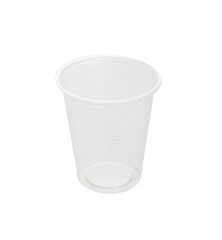 Translucent empty plastic glass on white background
