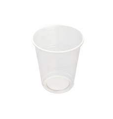 Translucent empty plastic glass on white background
