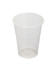 Translucent empty plastic glass on white background
