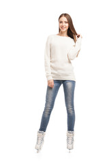 young woman in pair of ice skates isolated © julenochek