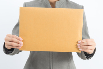 Asian office worker series : Holding brown paper envelope