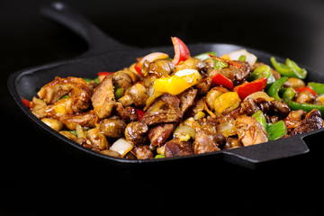 food in iron cast skillet