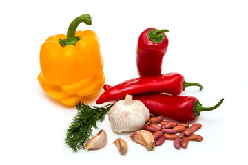 Red chilli peppers on white background