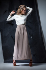 attractive woman in elegant long dress