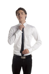 handsome male holding his necktie