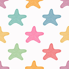 Fototapeta na wymiar Sea stars seamless pattern background. Colorful starfish vector.