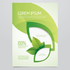 Brochure, flyer, poster, magazine cover vector template. Modern green leaf, environment design.