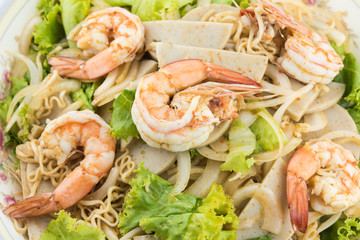 Spicy Shrimp Thai food yum spicy pork and shrimp with onion and lettuce. hot and spicy