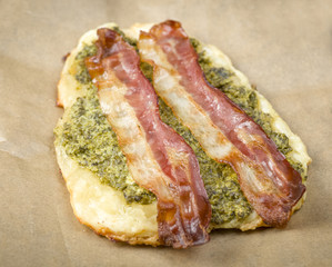 sandwich with puff pastry with bacon and spinach