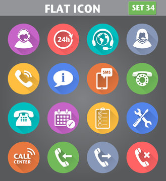 Vector application Call Center Service Icons set in flat style