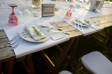Serving wedding table in a rustic style