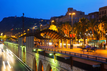Fototapeta na wymiar Evening view of embankment with Columbus monument. Barcelona