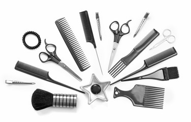 Barber set with tools, isolated on white