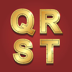  Gold letters alphabet font style. Q R S T Vector