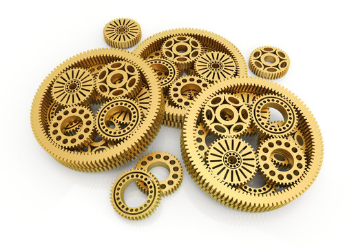 gears gold isolated on white background. 3d image
