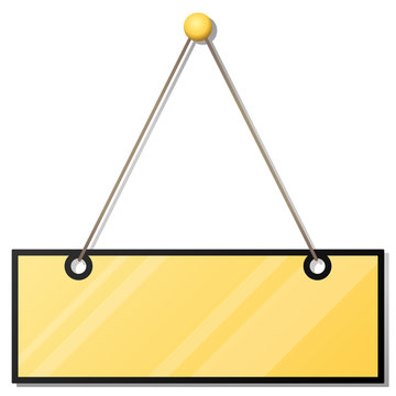 Hanging blank yellow doorplate isolated on white background.