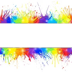 Gordijnen Bright seamless colorful background with rainbow colored paint splashes and space for text. Vector illustration. © Kena Siilike