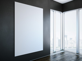 White canvas on wall in modern interior. 3d rendering