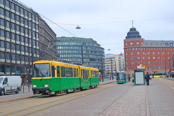 Fototapeta premium Helsinki, Finland - March, 14, 2016: tram in Helsinki, Finland