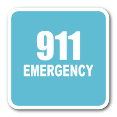 number emergency 911 blue square internet flat design icon