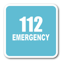 number emergency 112 blue square internet flat design icon