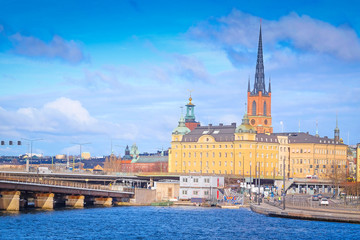 Obraz premium Stockholm, Sweden - March, 16, 2016: panorama of an old town of Stockholm, Sweden
