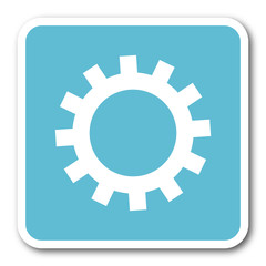 gear blue square internet flat design icon