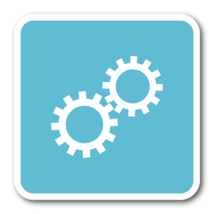 gear blue square internet flat design icon