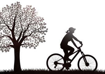 Fototapeta na wymiar cyclist woman silhouette outdoors vector