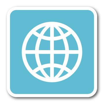 earth blue square internet flat design icon