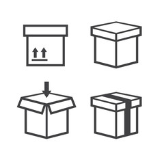 Line box vector icons. Box icon, package box, container linear box, packaging and delivery box