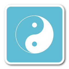 ying yang blue square internet flat design icon