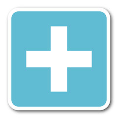 plus blue square internet flat design icon