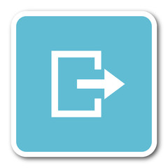 exit blue square internet flat design icon