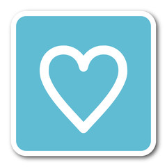 heart blue square internet flat design icon