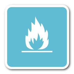 flame blue square internet flat design icon
