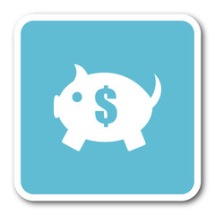 piggy bank blue square internet flat design icon