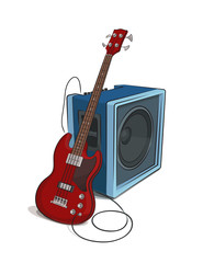 Bass and Amplifier colored illustration.