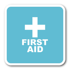 first aid blue square internet flat design icon