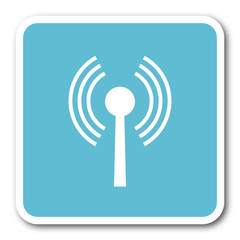 wifi blue square internet flat design icon