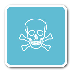 skull blue square internet flat design icon