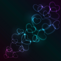 Abstract glowing heart shaped lights with copy space.
