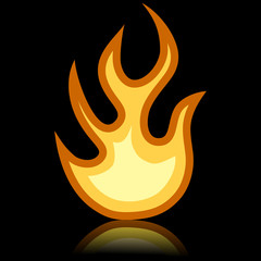 Simple fire icon isolated on black background.