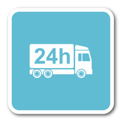 delivery blue square internet flat design icon
