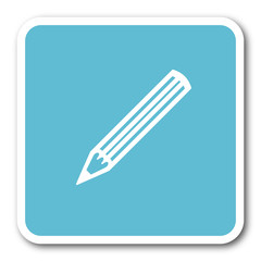 pencil blue square internet flat design icon